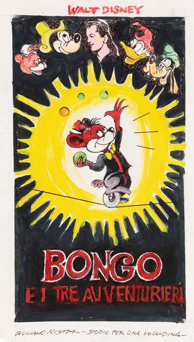 Bozzetto per 'Bongo e i tre avventurieri', china e tempera su cartoncino