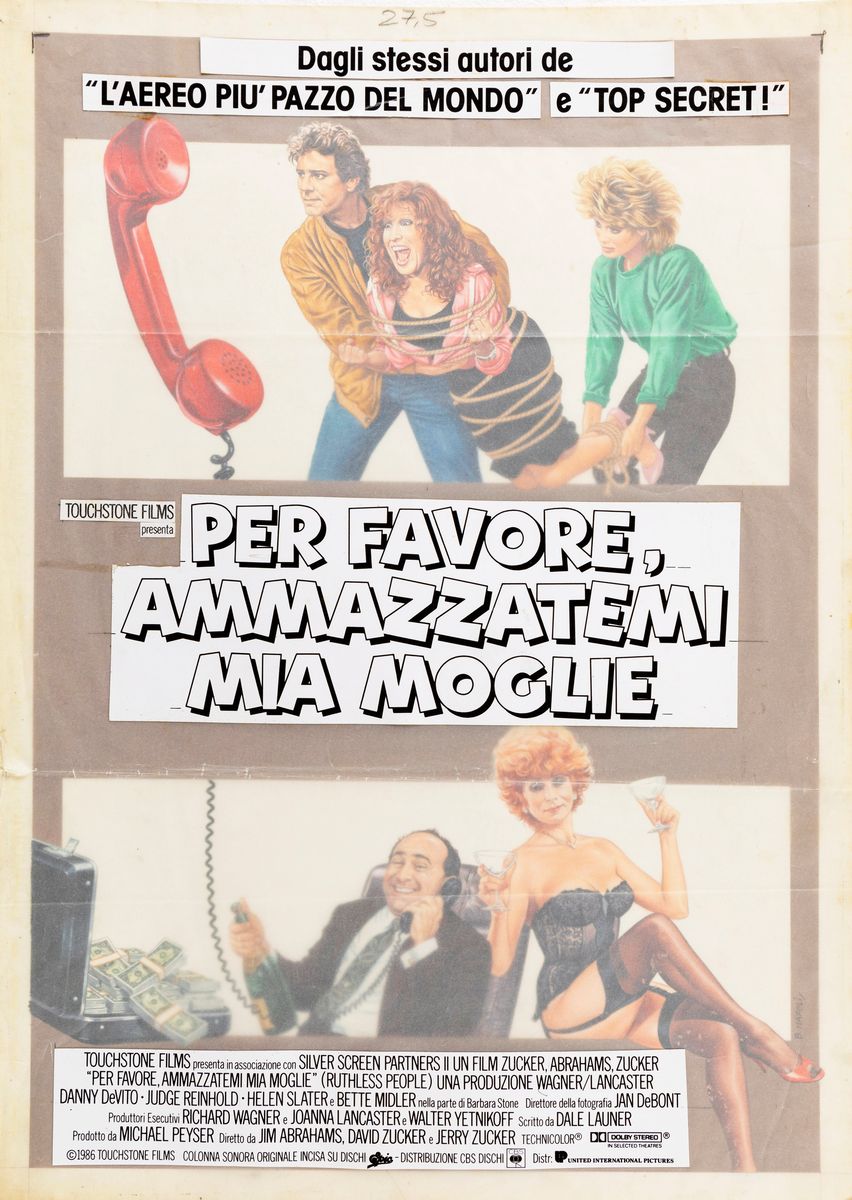 Bruno Napoli - Bozzetto originale per locandina di 'Per favore, ammazzatemi mia moglie', tempera ...