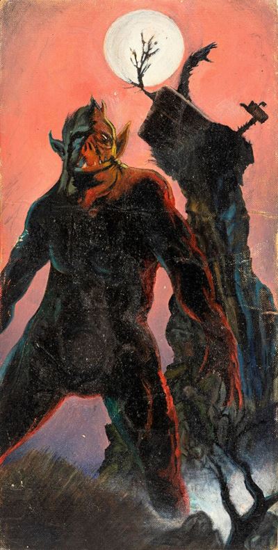 Troll, tempera su cartone telato, 20 x 40,5 cm, anni '50