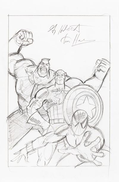 Avengers - Disegno preliminare, matita su carta