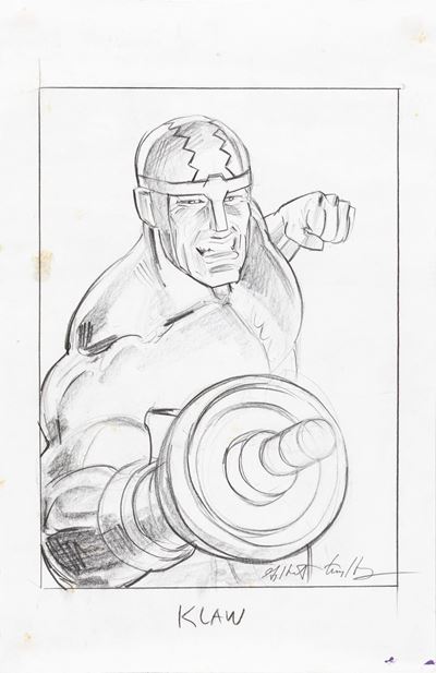Disegno preliminare per 'Klaw', matita su carta
