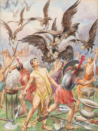 L'Iliade - Le Arpie, matita, china, acquerello e tempera su cartoncino, 1930