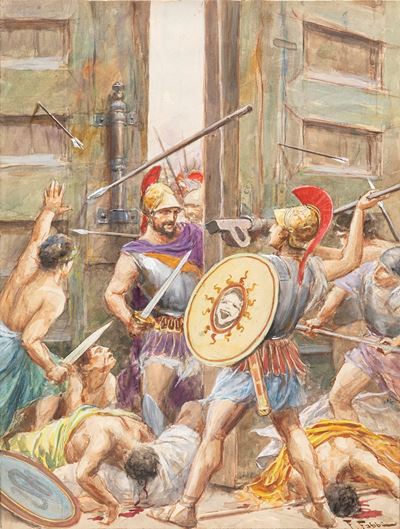 Assedio di Troia - Illustrazione originale per 'L'Iliade'