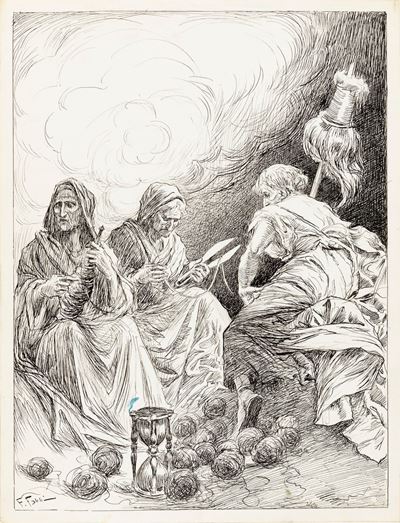 Illustrazione per L´Orlando furioso, matita e china su cartoncino