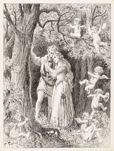 Illustrazione originale per 'L'Orlando furioso', matita e china su cartoncino