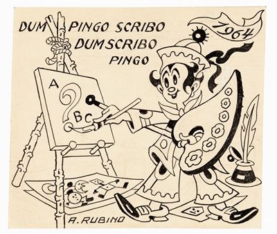 Dum pingo scribo dum scribo pingo, matita e china su cartoncino