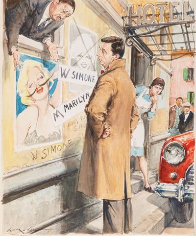 Yves Montand e Marilyn Monroe, tempera e acquerello su cartoncino