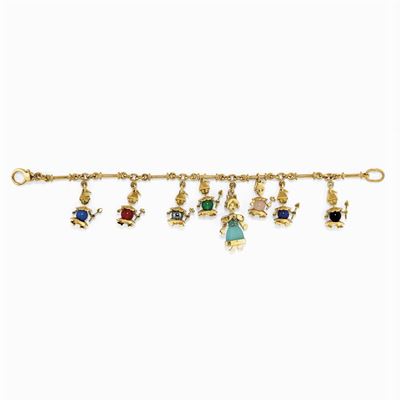 Bracciale con Charms in Oro 18k e Pietre Colorate