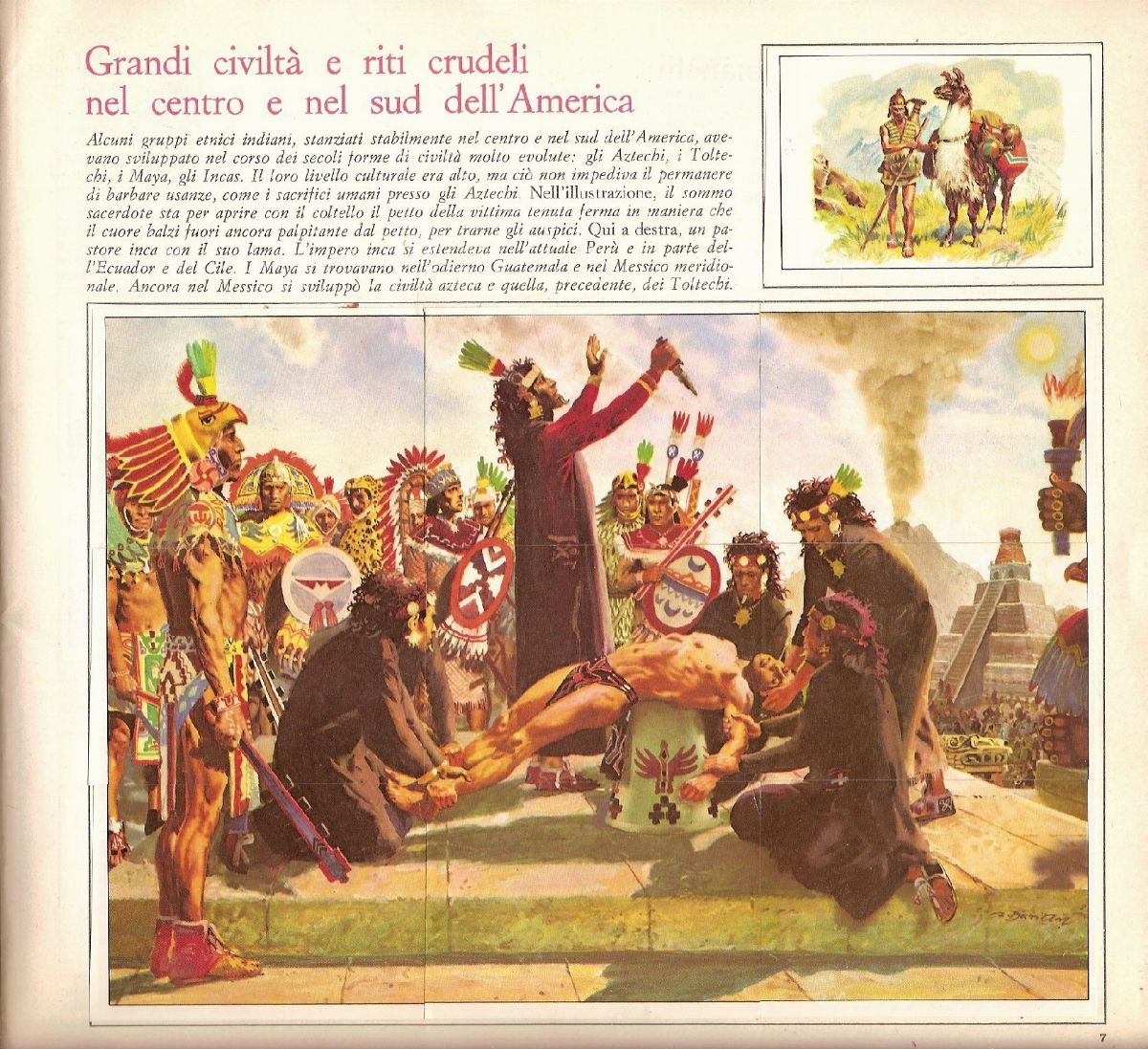 Zdenek Burian - Sacrificio umano Azteco, acquerello e tempera su cartoncino applicato a cartone