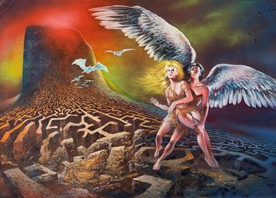 Il labirinto degli angeli, tempera su cartone