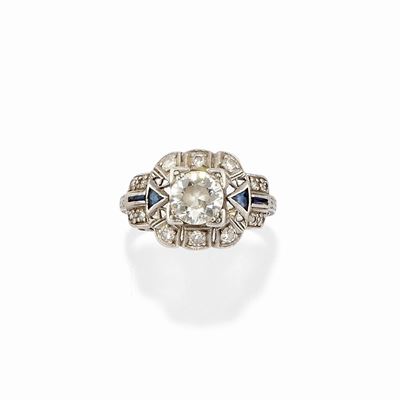 Anello in Platino, Diamanti e Lapislazzuli, XX Secolo