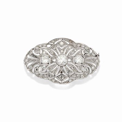 Spilla-pendente in Platino, Oro Bianco 18k e Diamanti, XX Secolo