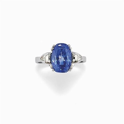 Anello in Oro Bianco 18k, Diamanti e Zaffiro