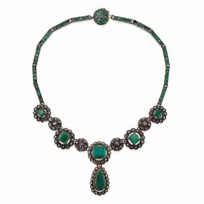 Collana in Argento, Oro Rosso 18k, Diamanti e Smeraldi