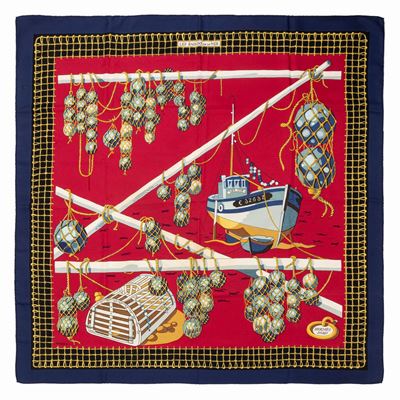 Pierre Peron, Foulard Les Raisins de la mer, seta, 1967