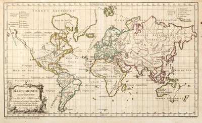 Mappe monde - suivant la projection des cartes reduites, 1761