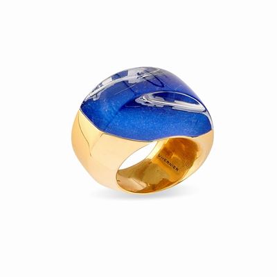 Anello in Oro Giallo 18k, Cristallo di Rocca e Lapislazzuli