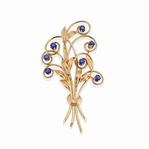 A 14k yellow gold and sapphire brooch, Tiffany & Co.