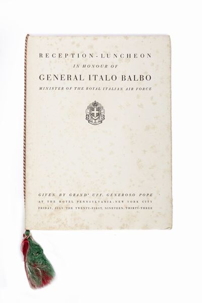 Balbo, Menu del buffet in onore di Italo Balbo, 1933