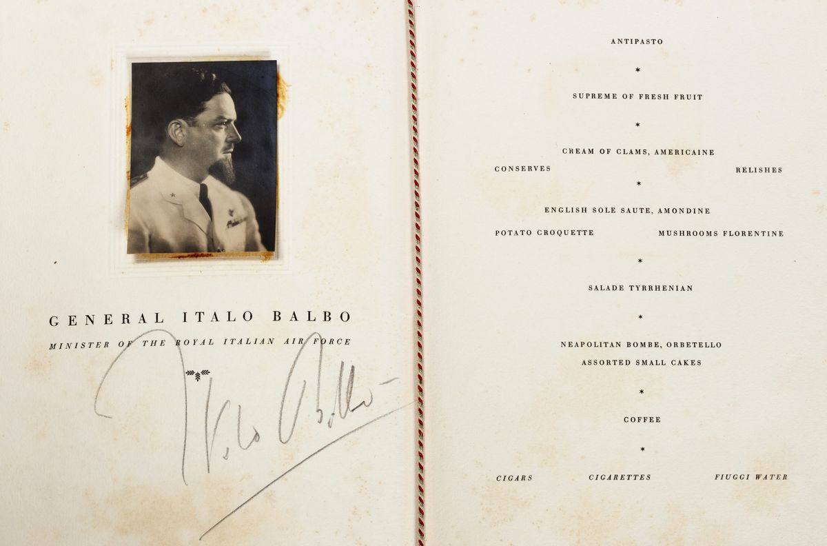 Balbo, Italo - Balbo, Menu del buffet in onore di Italo Balbo, 1933