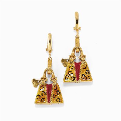 Orecchini Pendenti in Oro 18k e Smalto