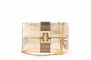 Gold and bronze leather evening bag