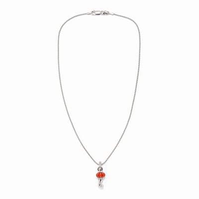 Collana in Oro Bianco 18k, Diamanti e Corallo