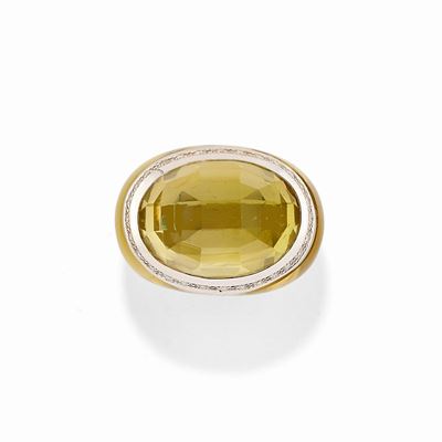 Anello in Oro Bianco 18k, Quarzo e Diamanti