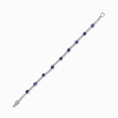 Bracciale in Oro Bianco 18k, Zaffiri e Diamanti