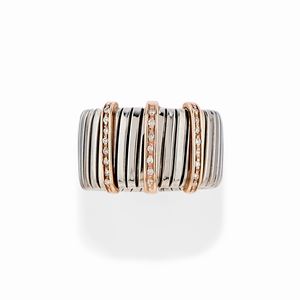 Anello in acciaio, oro rosa 18k e diamanti