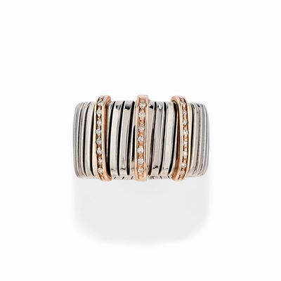 Anello in Acciaio, Oro Rosa 18k e Diamanti