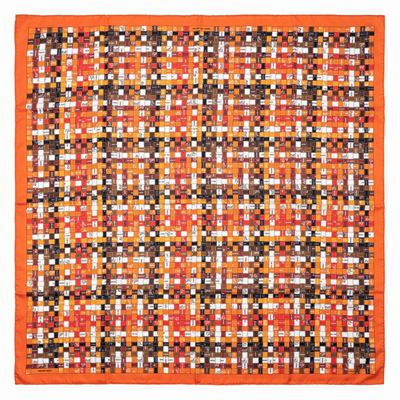 Caty Latham, Foulard Bolduc au Carré, seta multicolore con bordo arancione, 2007