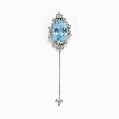 Spillone in Oro Bianco 18k, Topazio Azzurro e Diamanti