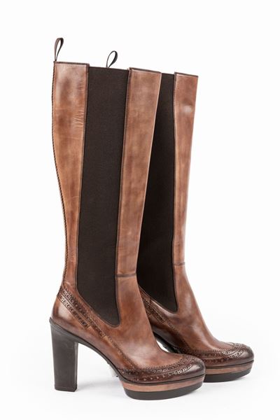 Stivali in pelle marrone, misura 38, tacco 10 cm