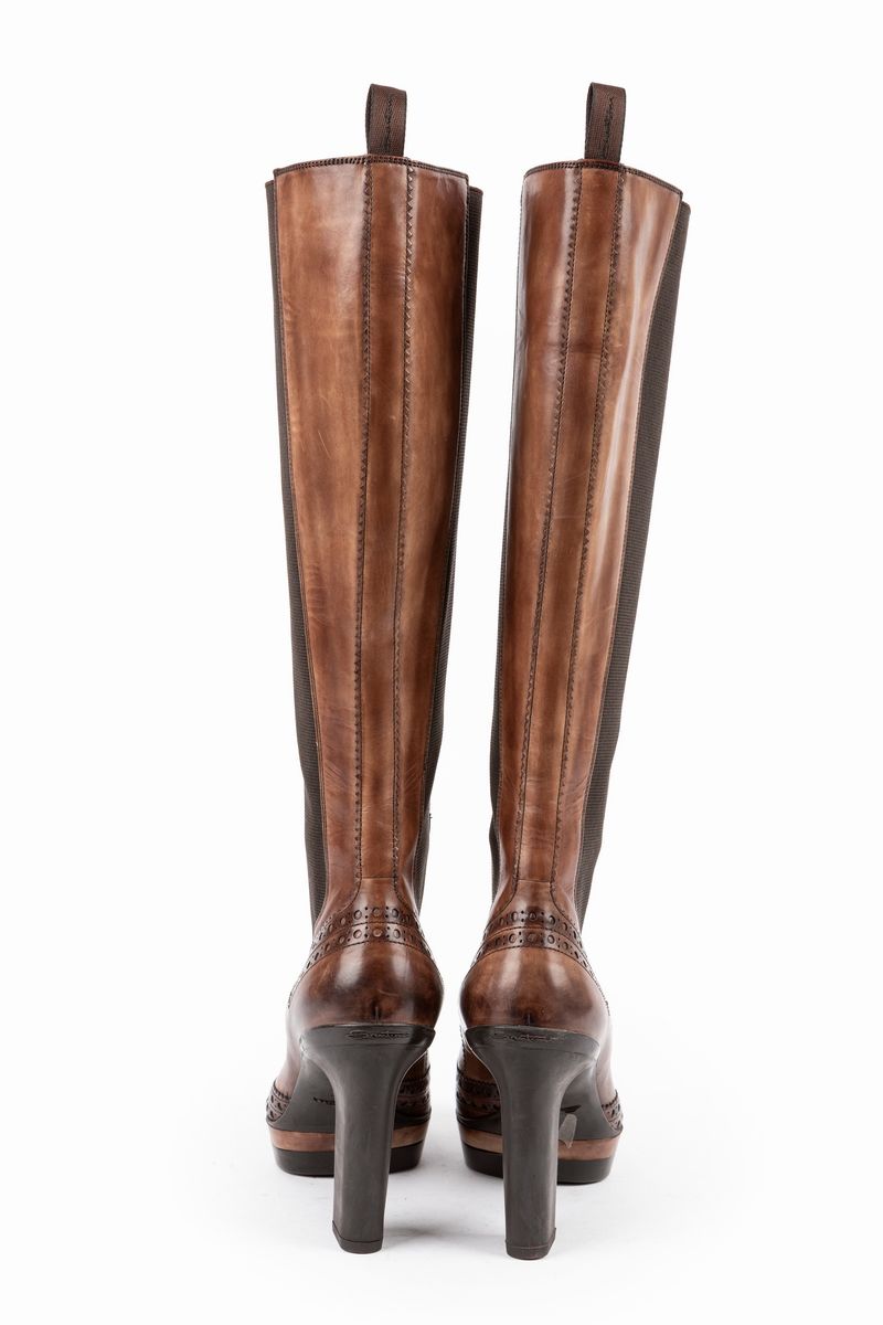 Santoni - Stivali in pelle marrone, misura 38, tacco 10 cm