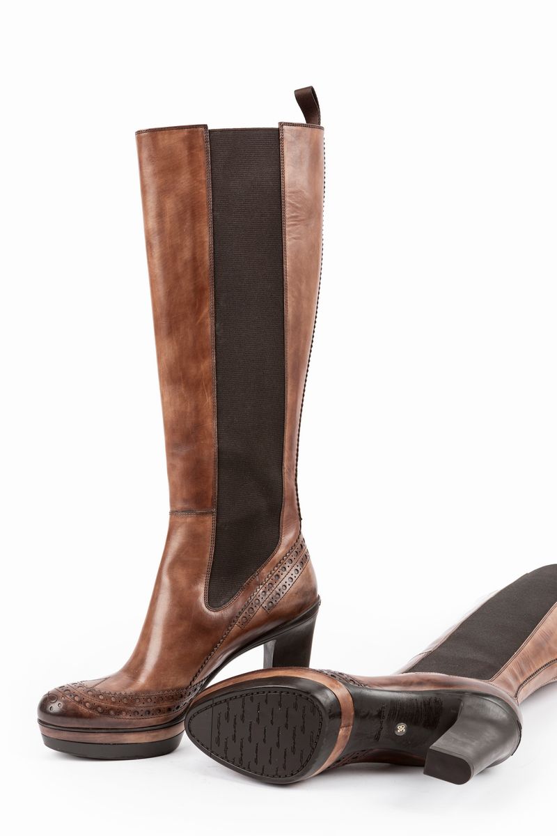 Santoni - Stivali in pelle marrone, misura 38, tacco 10 cm