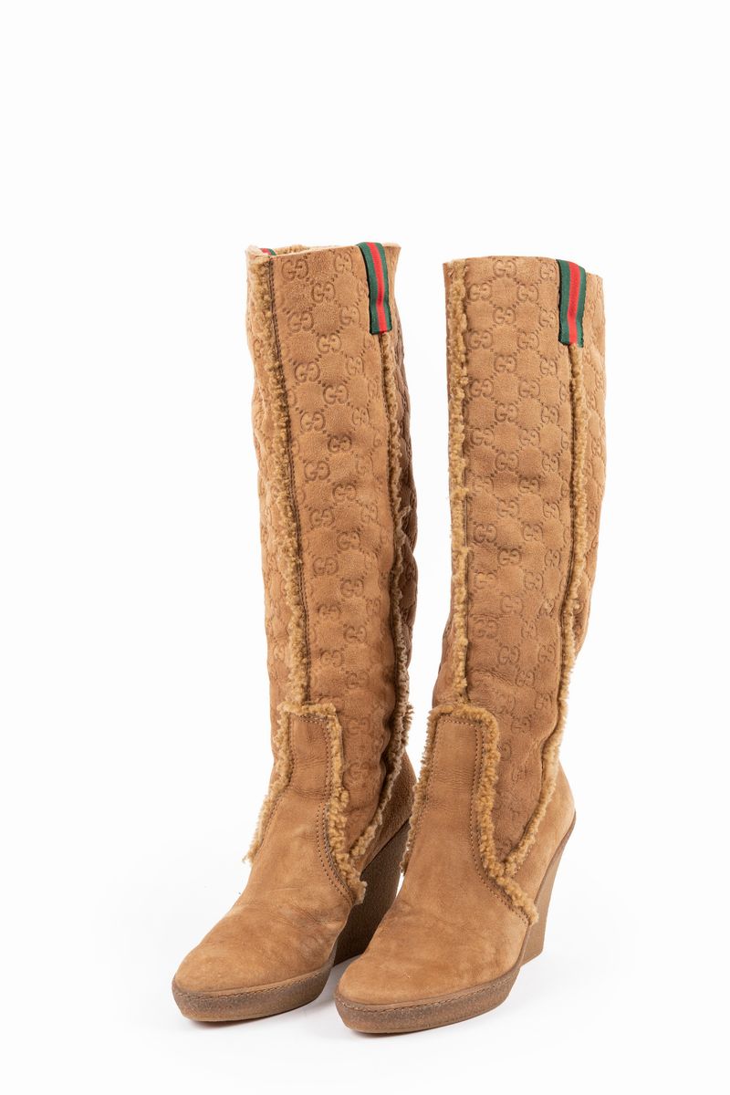 Gucci - Stivali in pelle di montone, misura 39, tacco 10 cm