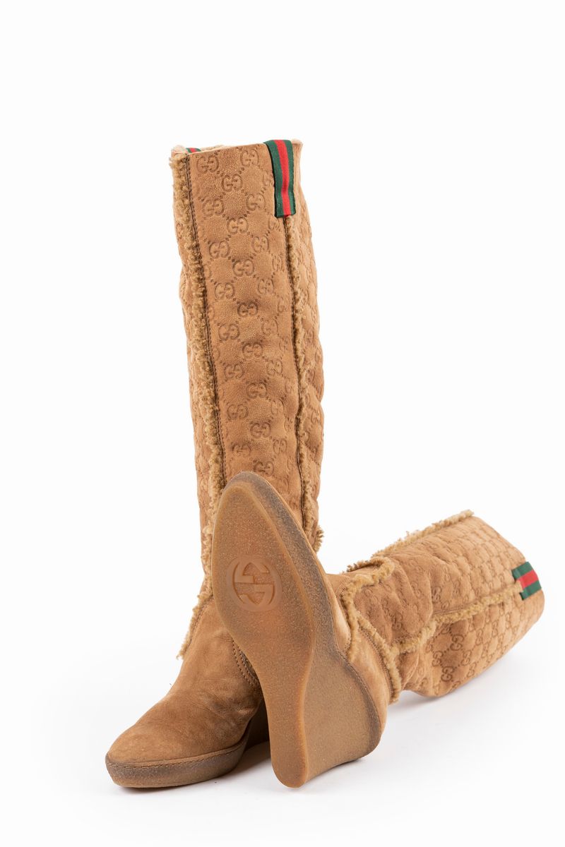 Gucci - Stivali in pelle di montone, misura 39, tacco 10 cm