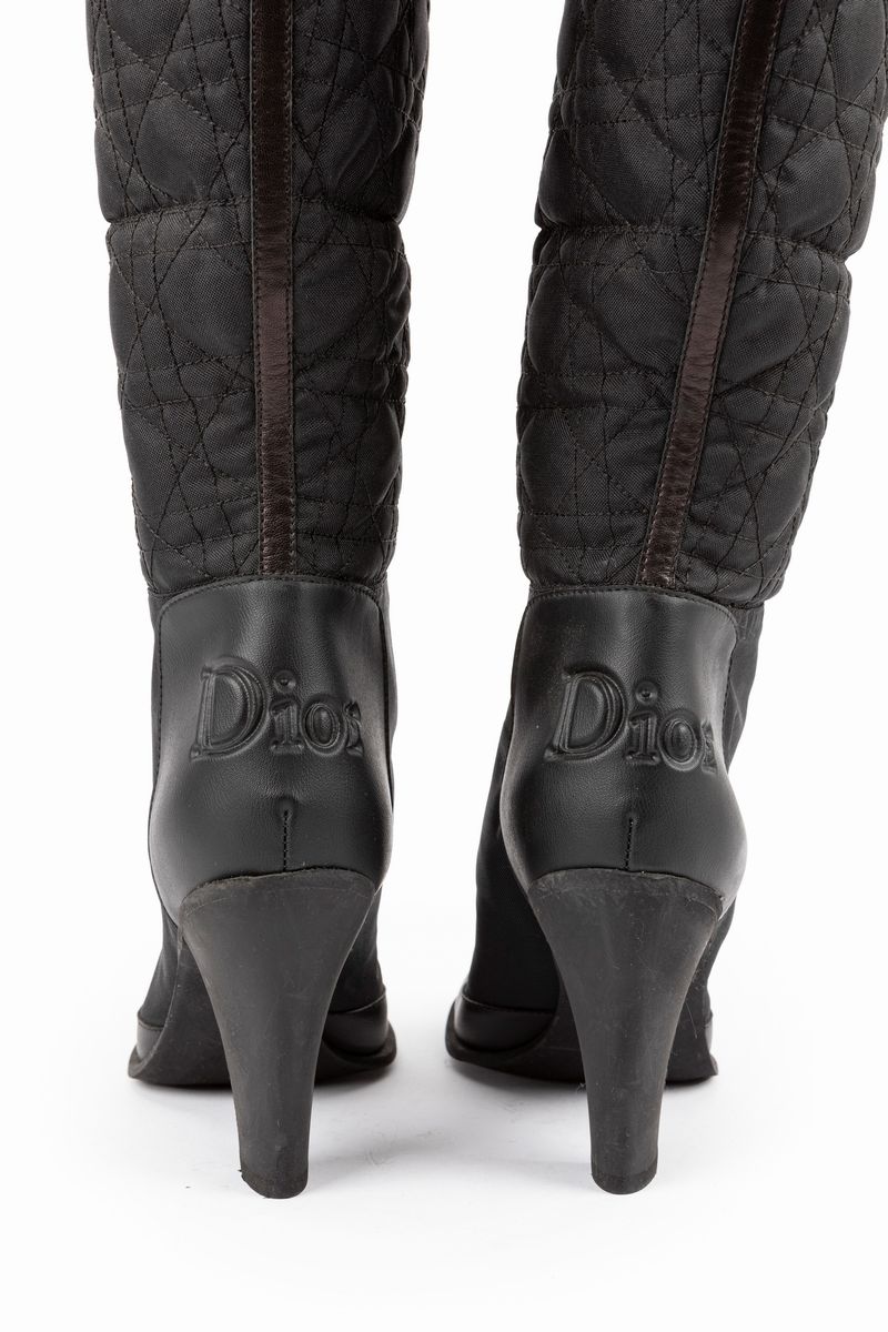 Christian Dior - Stivali in tessuto tecnico e pelle nera