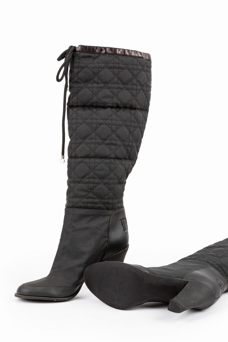 Christian Dior - Stivali in tessuto tecnico e pelle nera