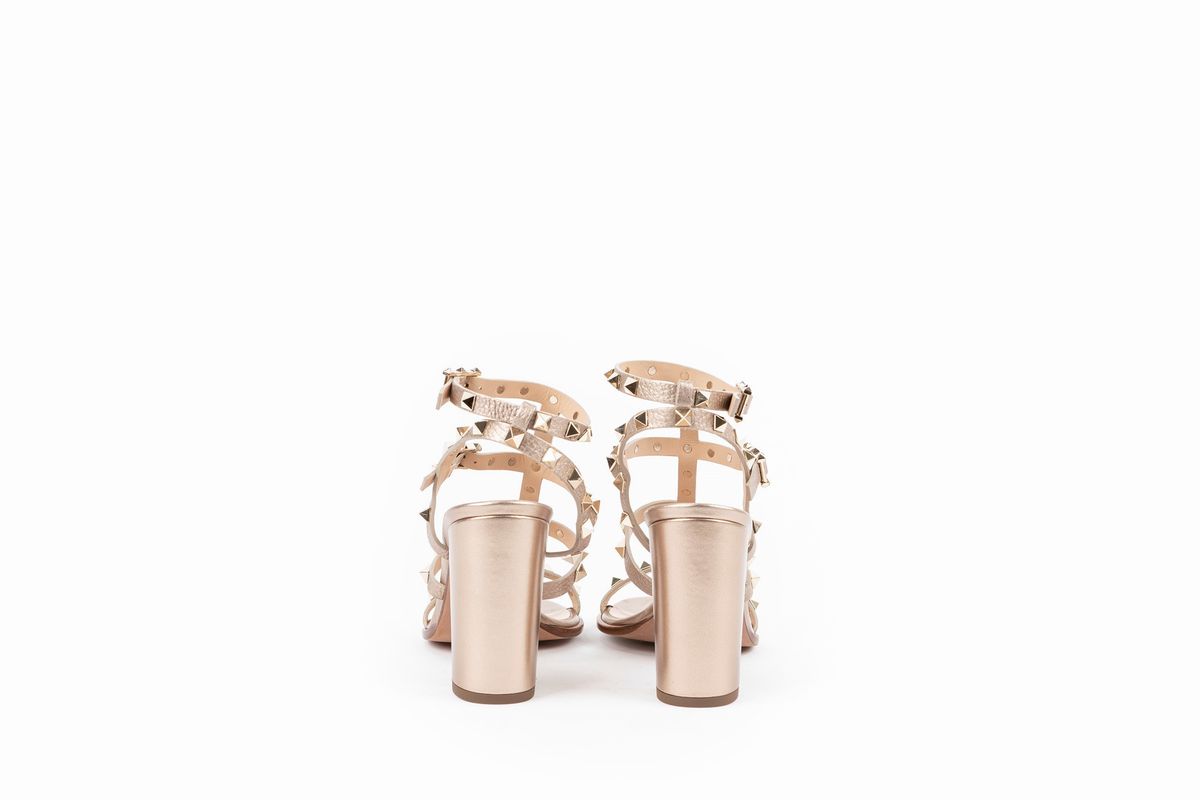 Valentino - Sandalo Rockstud in pelle bronzo con borchie, misura 37 1/2