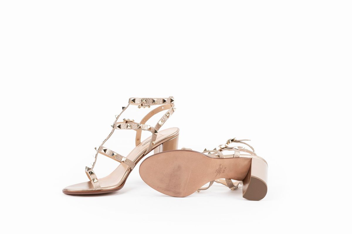 Valentino - Sandalo Rockstud in pelle bronzo con borchie, misura 37 1/2