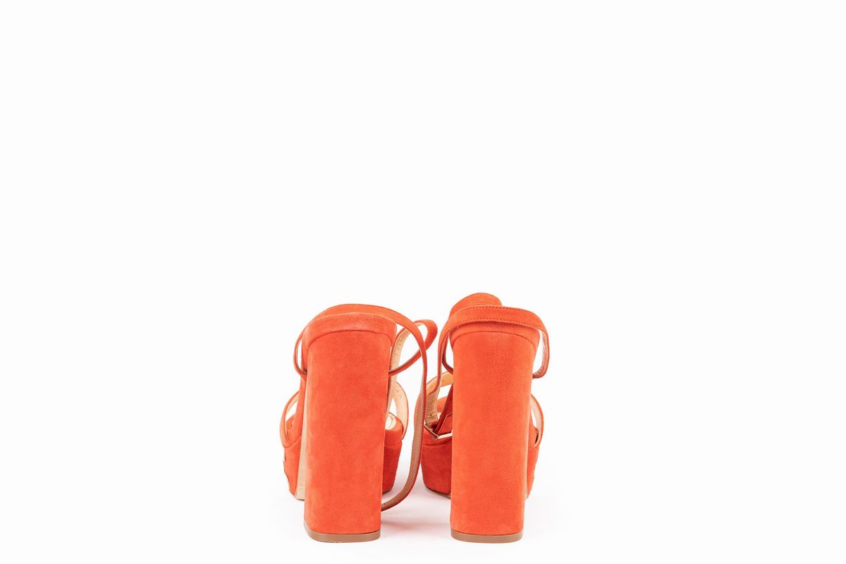 Elisabetta Franchi - Sandalo con plateau in camoscio arancio