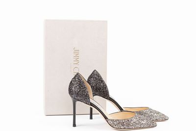 Scarpe décolleté da sera, glitterate bicolore, tacco 9 cm, misura 39