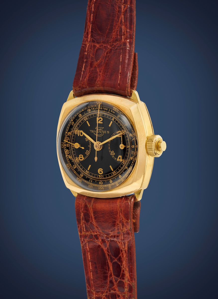 Tavannes - Cronografo, anni '40, cassa in oro 18k, calibro Valjoux 13