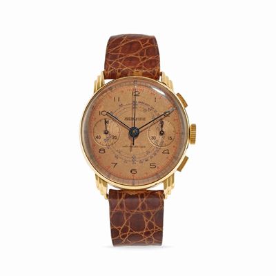 Cronografo, anni '40, oro 18k con quadrante salmone