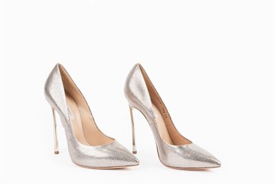 Scarpe décolleté in pelle martellata argentata