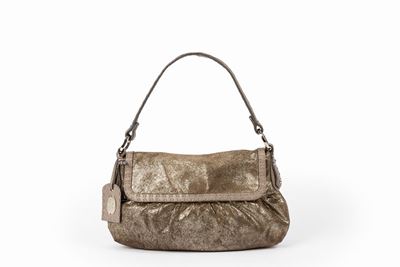 Borsa con tracolla in pelle glitterata color oro