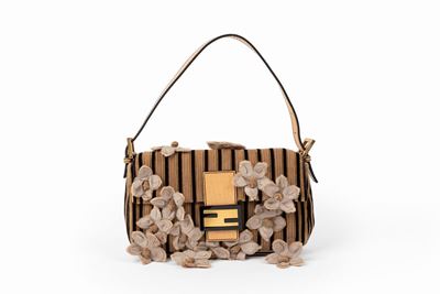 Borsa Baguette, velluto e camoscio con applicazioni in pelliccia e dettagli in metallo dorato