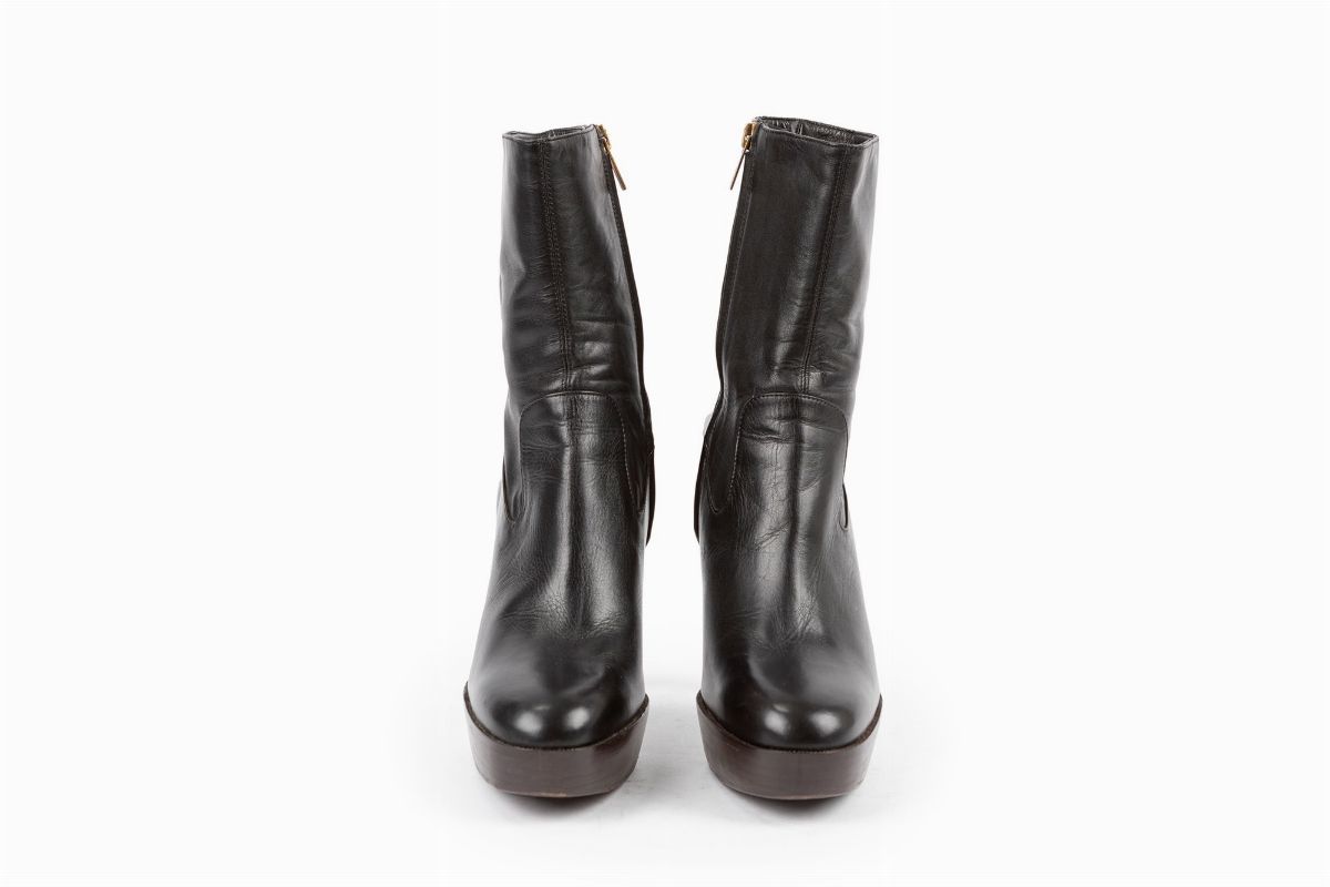 Yves Saint Laurent - Stivaletto alla caviglia in pelle nera, misura 38, tacco 12 cm